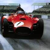 Juan Manuel Fangio driving a Ferrari to victory at Silverstone in 1956